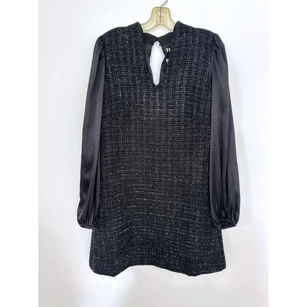 THML Dress Medium Mini Black Metallic Tweed Puff Sleeve Party Sparkly Cocktail